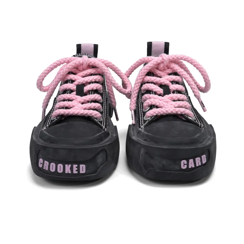 CROOKED CARD Low Top Canvas Shoes Unisex Black Pink-2
