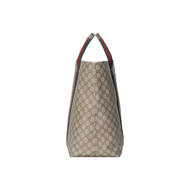 GUCCI Canvas Canvas Bag Tote Bag Shopping Bag Handbag Medium Size Men's Beige/Ebony-2