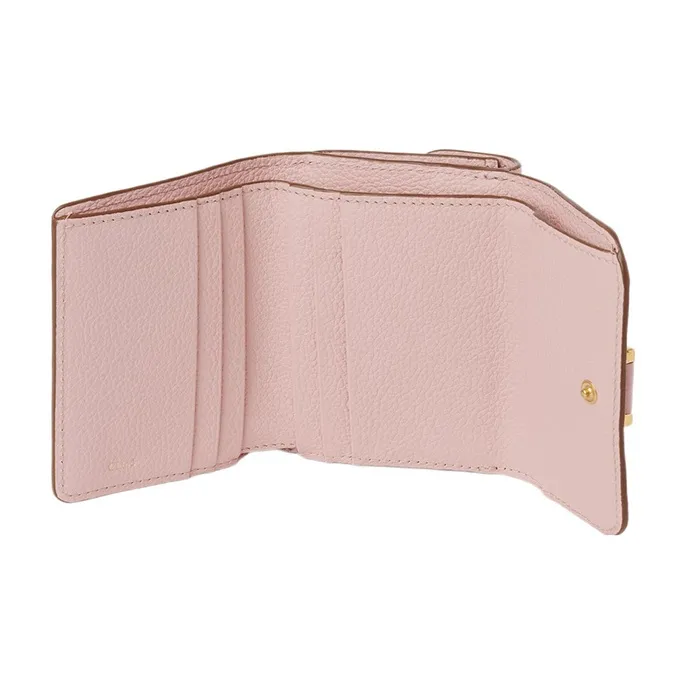 Chloe Marcie Grained Calfskin Card Holder Wallet Small Size Women's Floral Pink-2