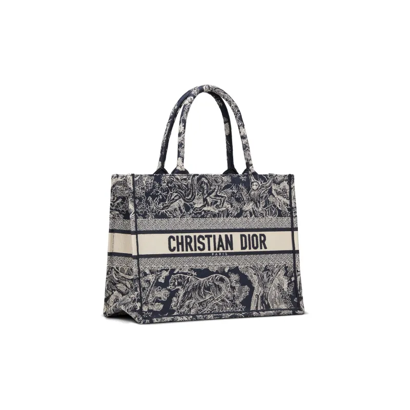 DIOR Medium DIOR Book Tote-Blue And Ecru Toile De Jouy Reverse Embroidery-1