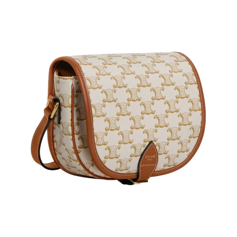 CELINE Cow Leather Messenger Bag, Saddle Bag, Handbag, Shoulder Bag, Crossbody Bag Medium Size Women's Candy/White-1