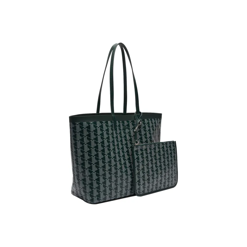 LACOSTE PVC Tote Bag Shopping Bag Shoulder Bag Handbag Medium Size Women's Dark Green & Ecru-1