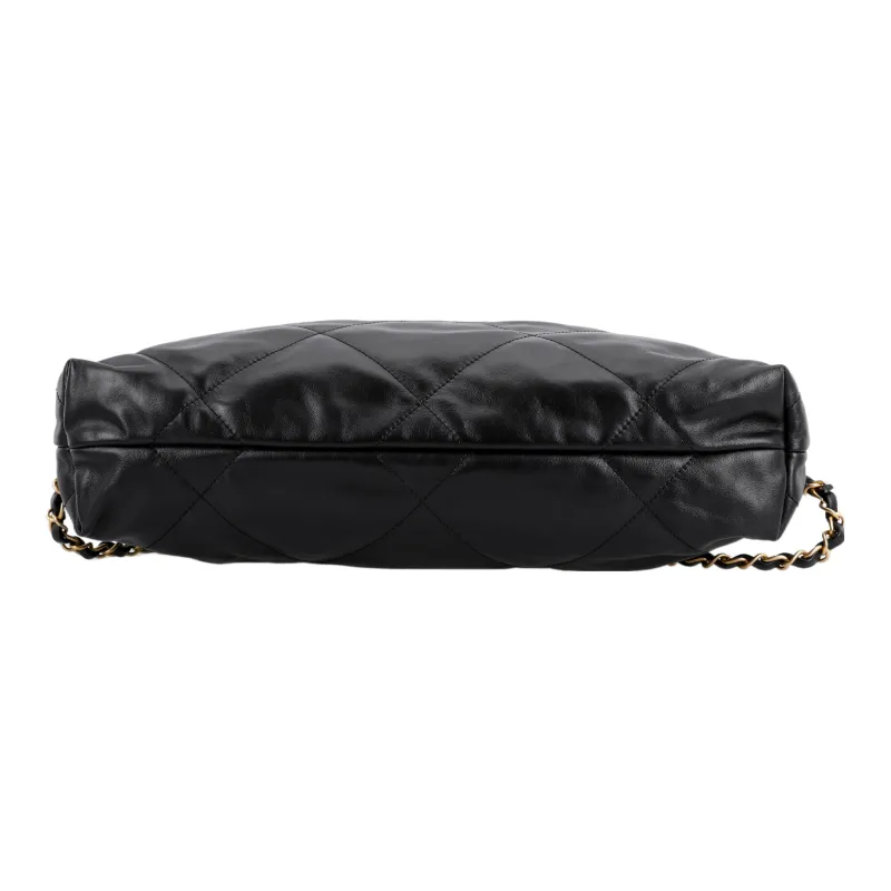 CHANEL 22SS Spring And Summer 22Bag Shiny Cow Leather Handheld Backpack Tubas Women's Black White Text-3