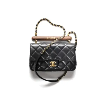 CHANEL Lambskin With Wooden Inlay Flap Bag, Crossbody Bag, Shoulder Bag Women's Black
