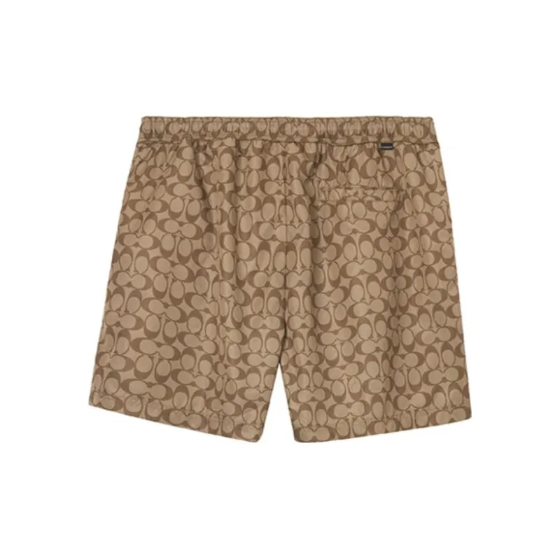 COACH SS23 Men's All Over Logo Print Drawstring Swim Trunks Khaki-1