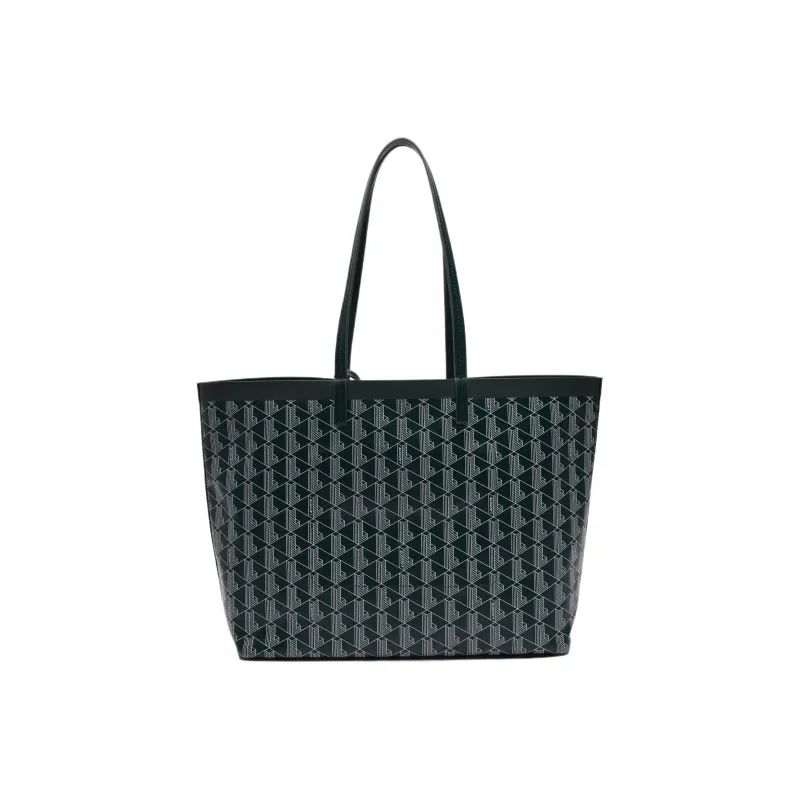 LACOSTE PVC Tote Bag Shopping Bag Shoulder Bag Handbag Medium Size Women's Dark Green & Ecru-2