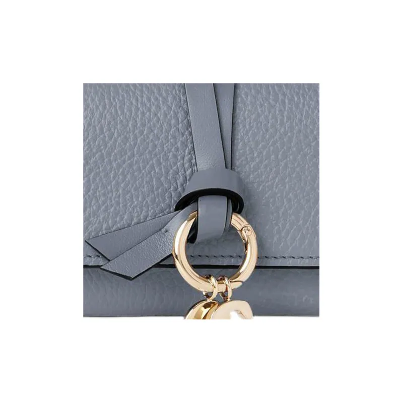 Chloe Alphabet Grained Calfskin Card Holder Wallet Mini Women's Storm Blue-3
