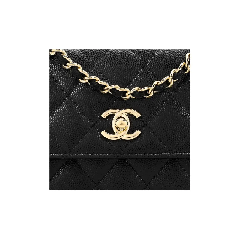 CHANEL WOC Litchi Grain Cow Leather Clutch Chain Bag Coin Purse Wallet Tubas Women's Black-5