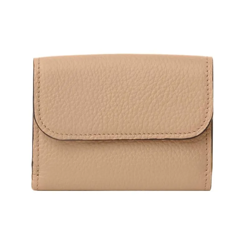 Chloe Alphabet Grained Calfskin Card Holder Wallet Mini Women's Light Umber-1