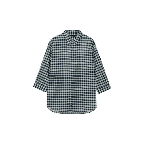 EHE Shirts Men Navy Blue Plaid