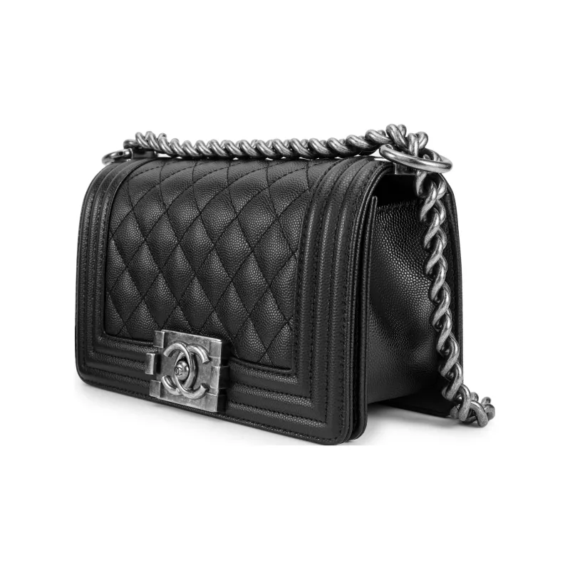 CHANEL Leboy Litchi Grain Cow Leather Handbag, Shoulder Bag, Crossbody Bag Trumpets Women's Black-1