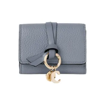 Chloe Alphabet Grained Calfskin Card Holder Wallet Mini Women's Storm Blue