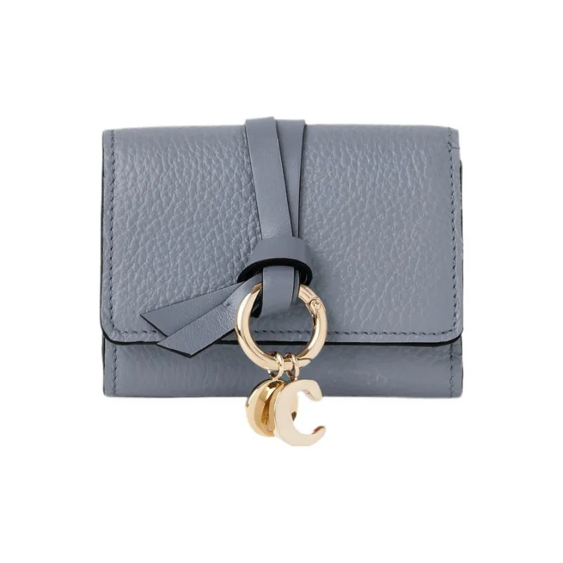 Chloe Alphabet Grained Calfskin Card Holder Wallet Mini Women's Storm Blue-0