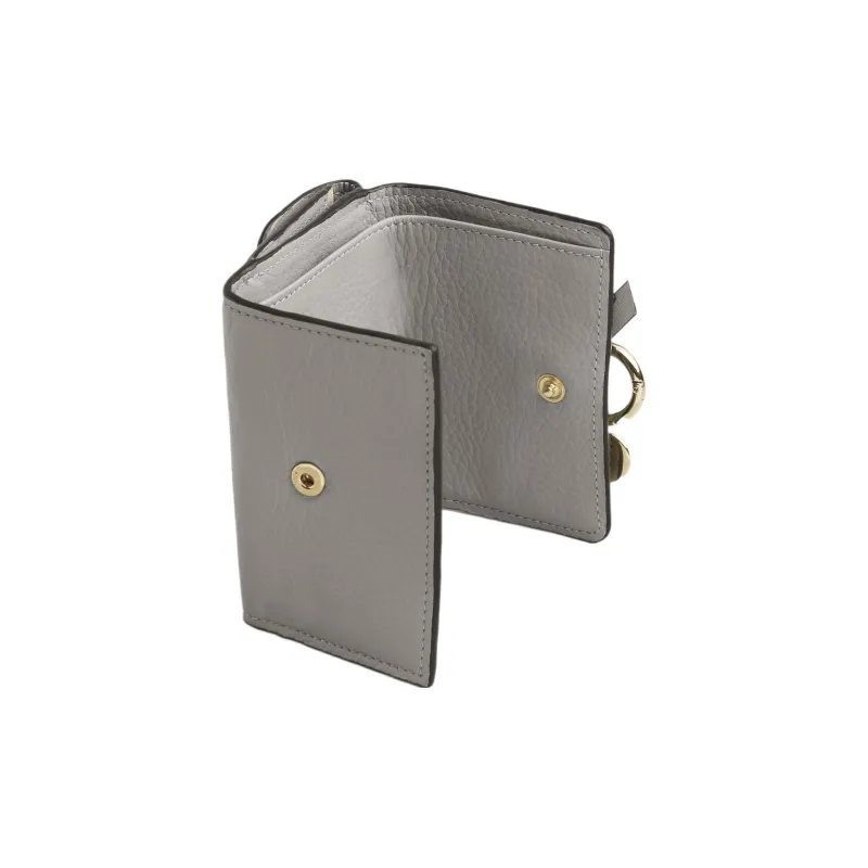 Chloe Alphabet Grained Calfskin Card Holder Wallet Mini Women's Cashmere Gray-1