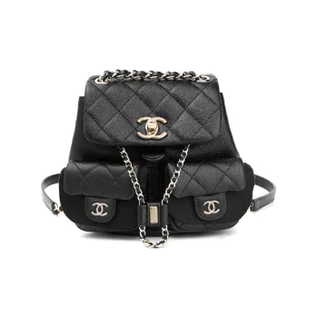 CHANEL Grained Embossed Cow Leather Backpack Small Size Women's Black