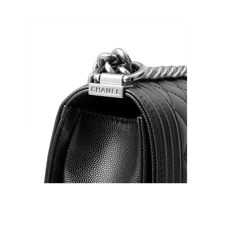 CHANEL Leboy Litchi Grain Cow Leather Handbag, Shoulder Bag, Crossbody Bag Trumpets Women's Black-5