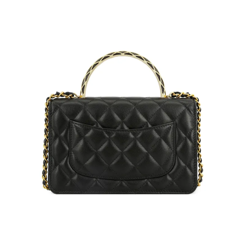 CHANEL Sheepskin Chain Shoulder Bag, Crossbody Bag Women's Black-2