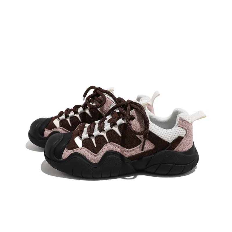 HUANQIU Anti Slip Wear Resistant Low Top Chunky Sneakers Women's Pink Brown-2