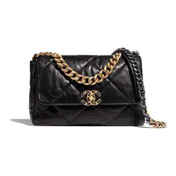 CHANEL 19 Large Handbag Shiny Lambskin Gold tone Silver tone
