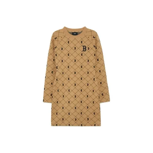 MLB MONOGRAM Series Boston Red Sox Long-Sleeved Dresses Women's Brown