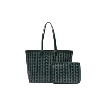 LACOSTE PVC Tote Bag Shopping Bag Shoulder Bag Handbag Medium Size Women's Dark Green & Ecru