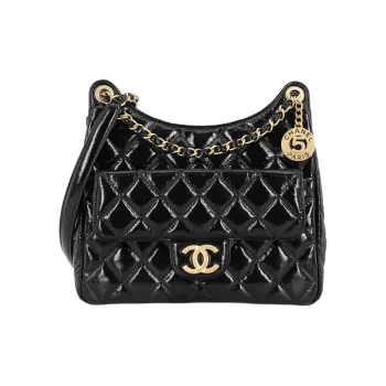 CHANEL Calfskin Hobo Bag, Single Shoulder Crossbody Bag Medium Size Women's Black