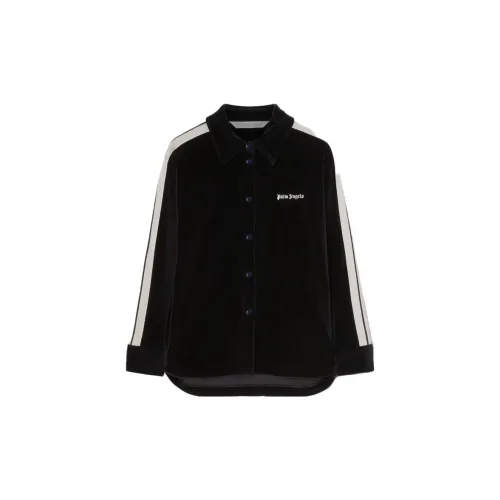 PALM ANGELS Logo-embroidered Velvet Track Shirt