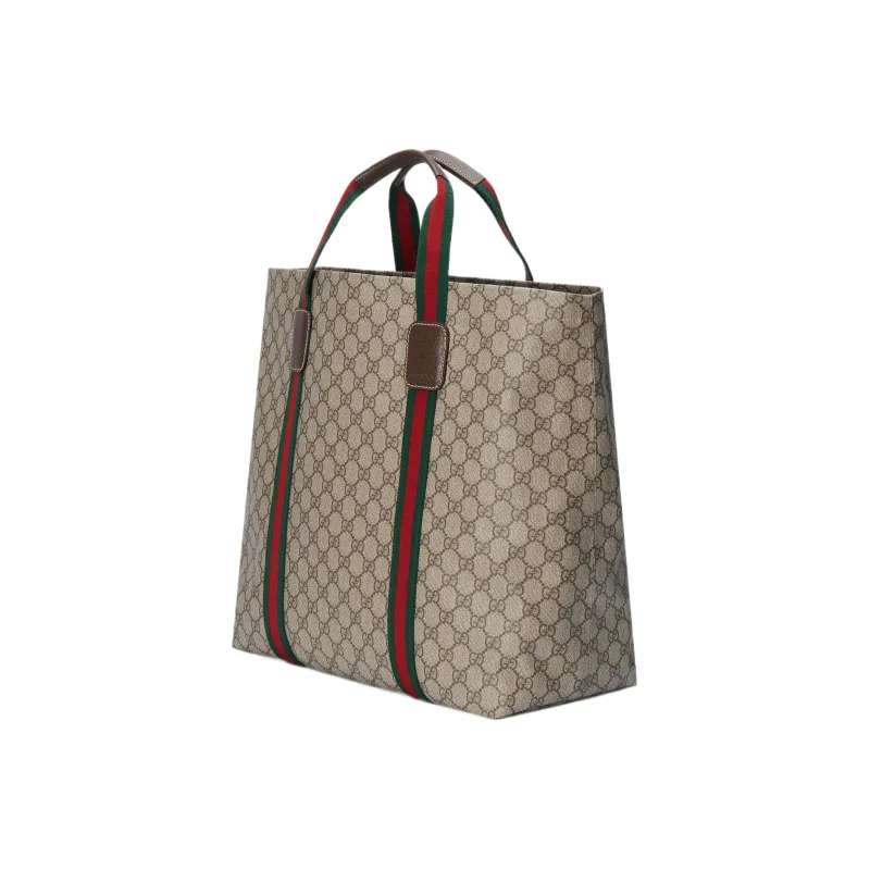 GUCCI Canvas Canvas Bag Tote Bag Shopping Bag Handbag Medium Size Men's Beige/Ebony-1