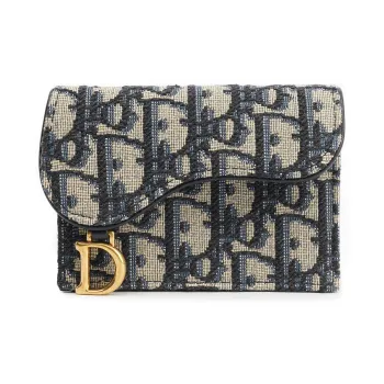 DIOR Small Saddle Flap Card Holder Blue DIOR Oblique Jacquard