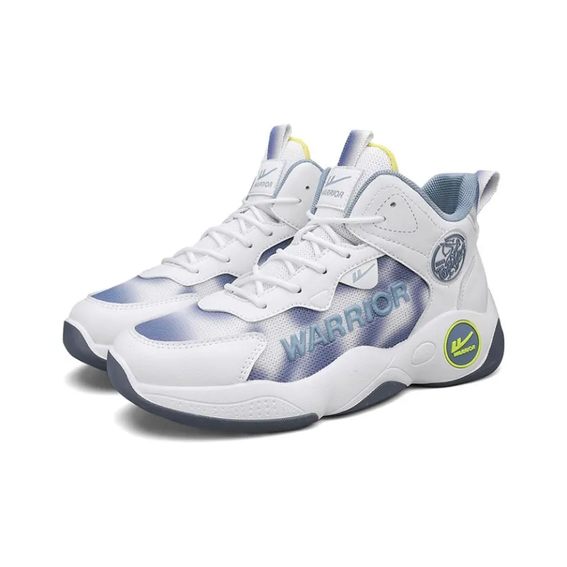 Warrior Height Enhancing Wear Resistant Lightweight Mid Top Basketball Shoes Men's Beige Blue-2