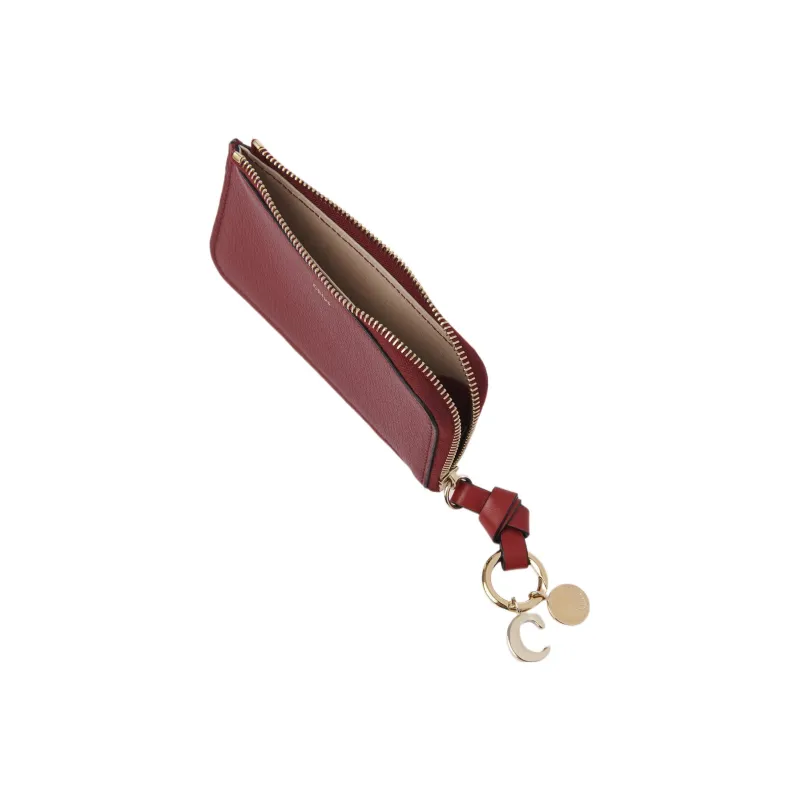 Chloe Alphabet Grained Calfskin Coin Purses Wallets Small Size Women's Dark Purple Red-2