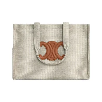 CELINE Cabas Thais Fabric With Calfskin Tote Bag Shopping Bag Shoulder Bag Handbag Large Size Women's Light Brown
