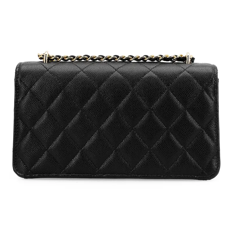 CHANEL WOC Litchi Grain Cow Leather Clutch Chain Bag Coin Purse Wallet Tubas Women's Black-2