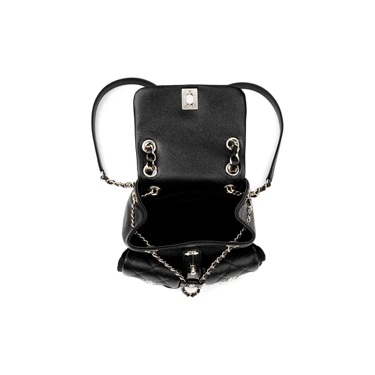 CHANEL Grain Embossed Cow Leather Backpack Trumpets Women's Black-4
