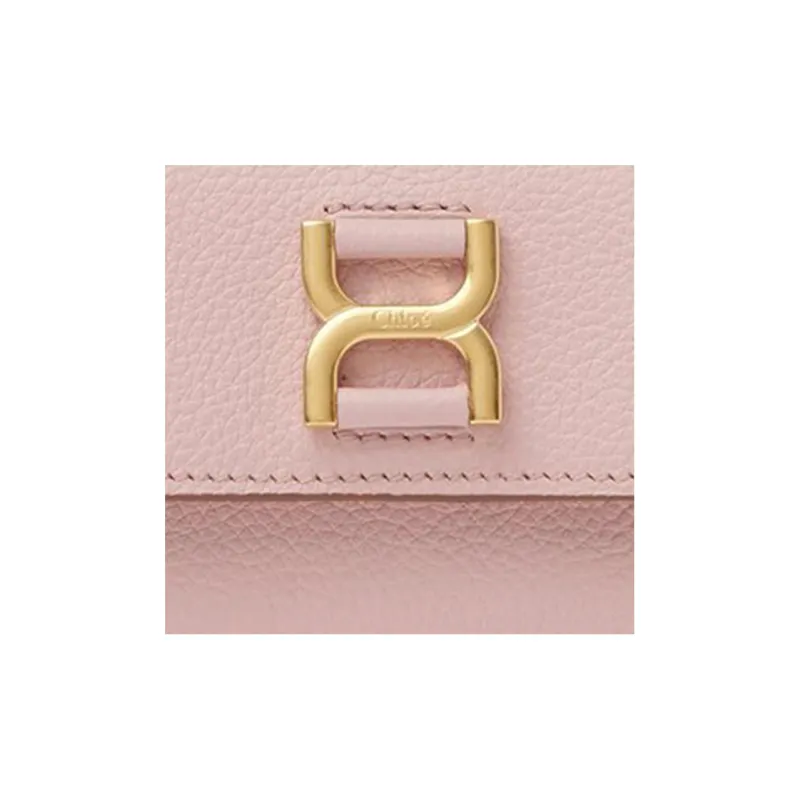 Chloe Marcie Grained Calfskin Card Holder Wallet Small Size Women's Floral Pink-3