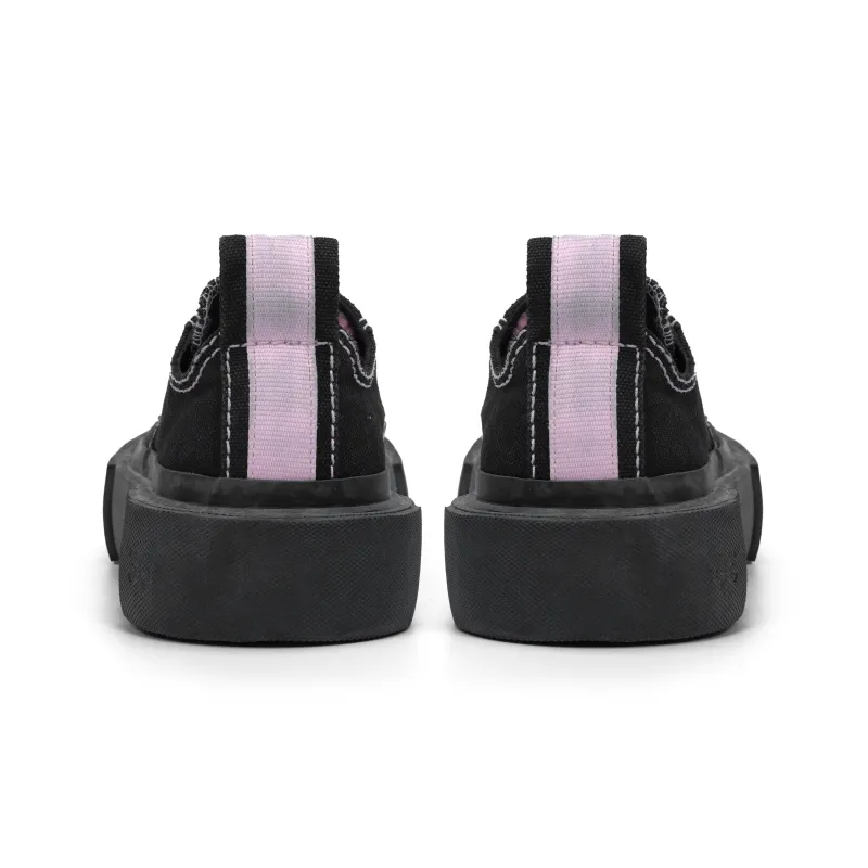 CROOKED CARD Low Top Canvas Shoes Unisex Black Pink-4