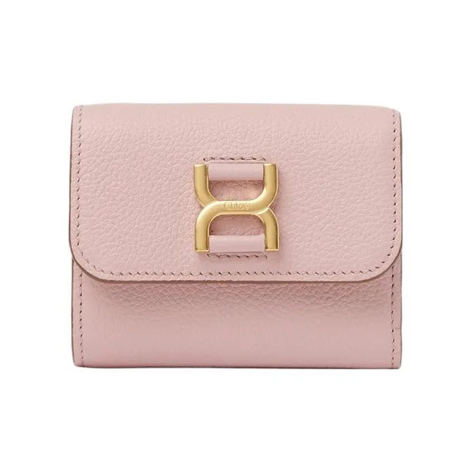 Chloe Marcie Grained Calfskin Card Holder Wallet Small Size Women's Floral Pink-0