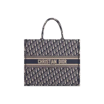 DIOR Large DIOR Book Tote Ecru And Blue DIOR Oblique Embroidery
