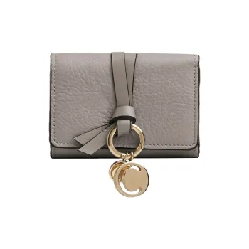 Chloe Alphabet Grained Calfskin Card Holder Wallet Mini Women's Cashmere Gray
