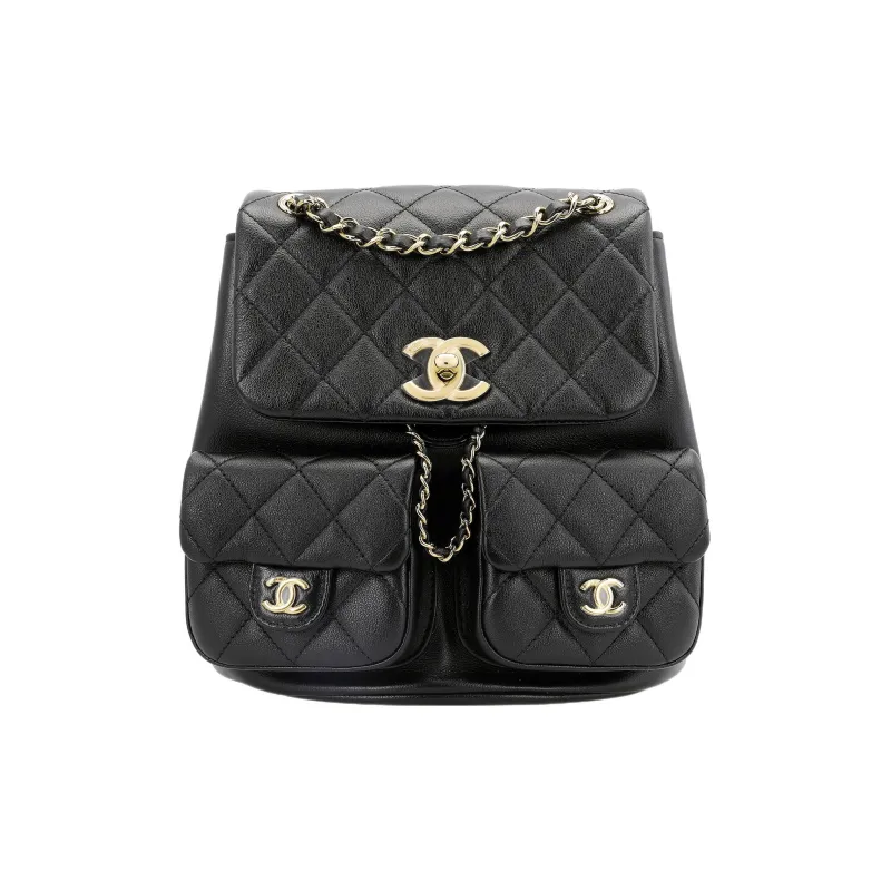 CHANEL Duma Calfskin Backpack Medium Size Women's Black-0