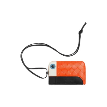 Bottega Veneta Lambskin Card Holder Women's Black/Orange