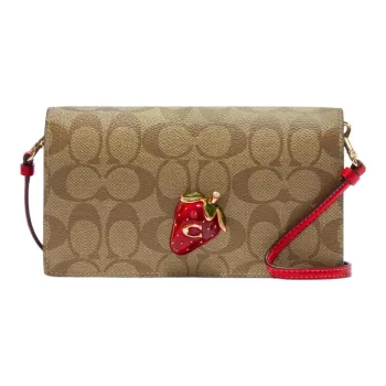 COACH Anna 20 Signature Coated Canvas And Smooth Leather Shoulder Bag, Crossbody Bag Trumpets Women's Brown & Red