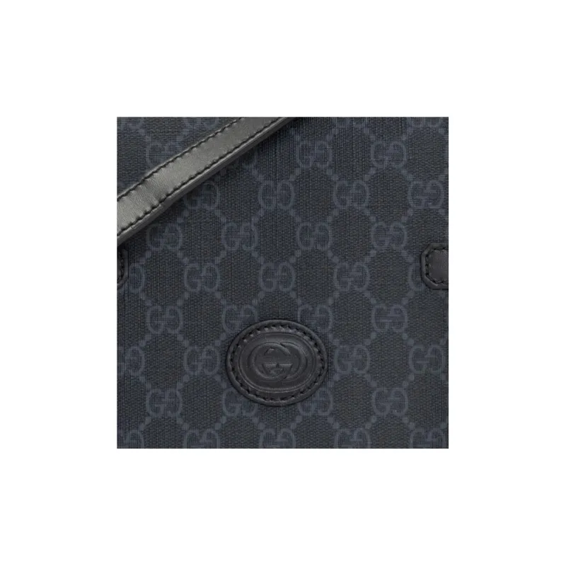 GUCCI Leather Messenger Bag Shoulder Bag Crossbody Bag Men's Black Gray Color-4