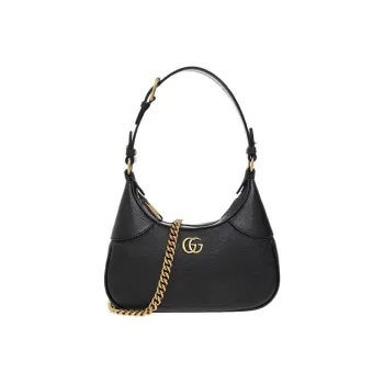 GUCCI Aphrodite Leather New Moon Shoulder Bag, Handbag, Shoulder Bag Small Size Women's Black