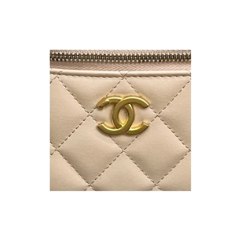 CHANEL Sheepskin Square Box Shoulder Bag, Crossbody Bag Trumpets Women's Milk Tea Nude-1