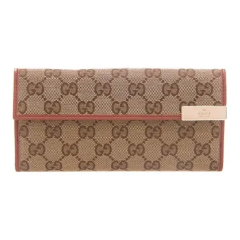 GUCCI Fabric With Leather Handheld Wallet Women's Beige Yellow