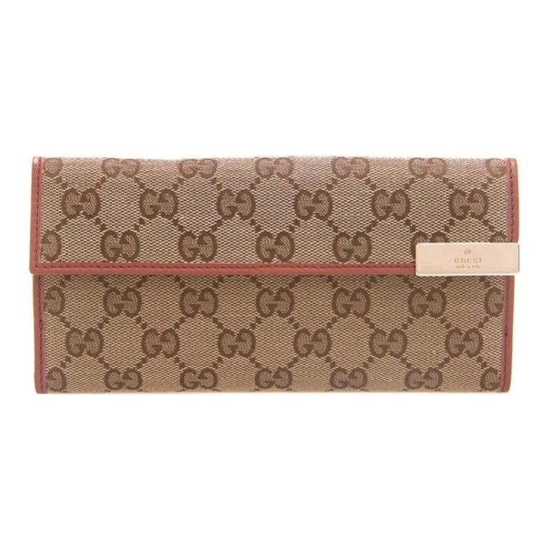 GUCCI Fabric With Leather Handheld Wallet Women's Beige Yellow-0