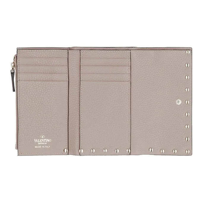 Valentino Rockstud Calfskin Wallet Women's Pink-2