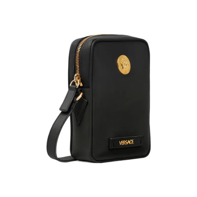 VERSACE La Medusa Cow Leather Shoulder Bag, Crossbody Bag Trumpets Men's Black-1