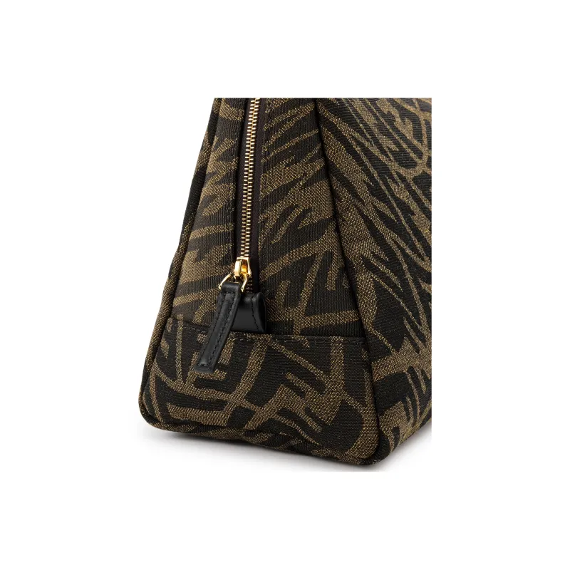 FENDI Cow Leather Toiletry Bag Clutch Makeup Bag Women's Yellow/Brown-4